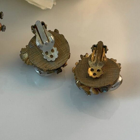 HASKILL-STYLE VINTAGE RHINESTONE BEADED BROOCH & EARRINGS - Picture 10 of 10